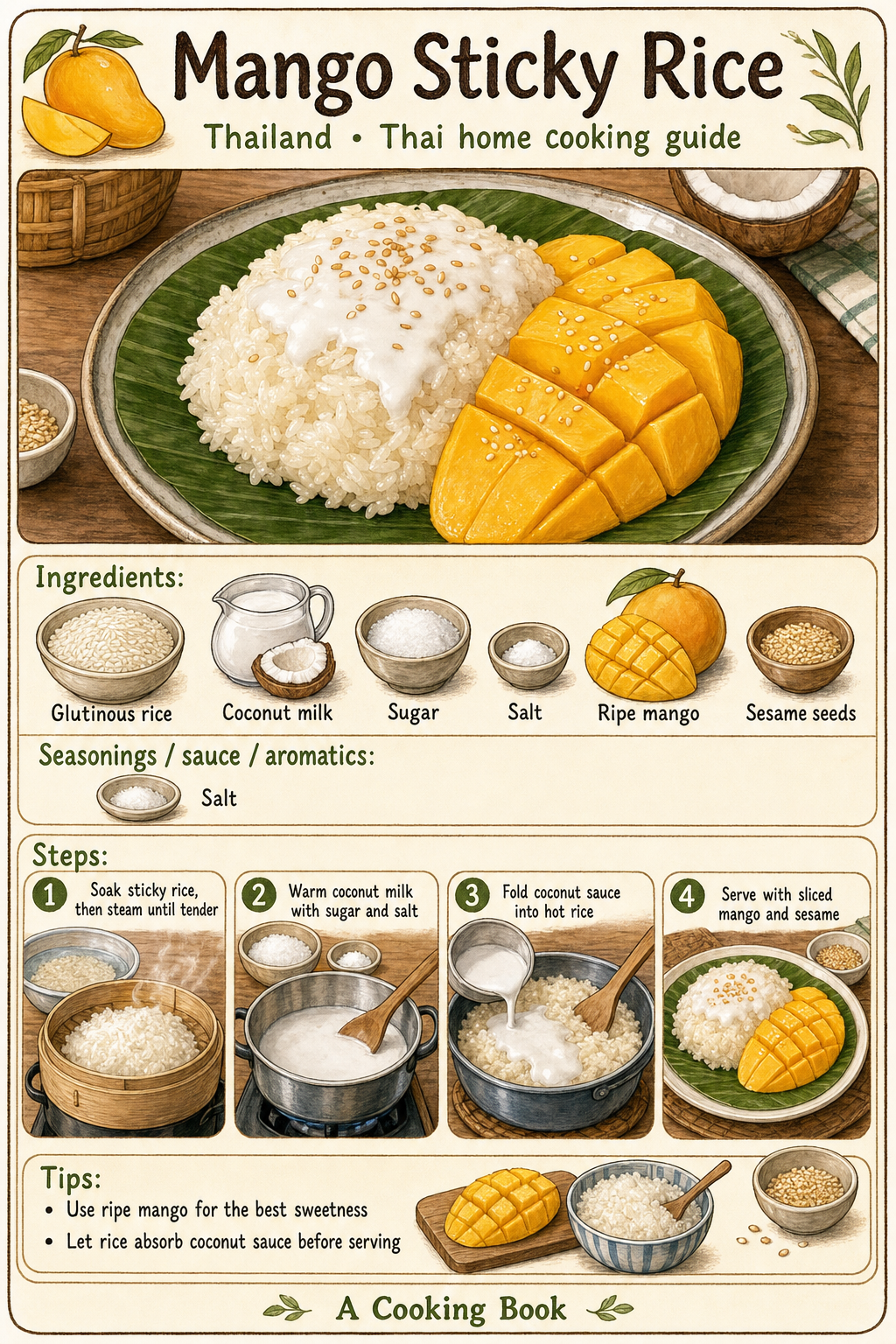 Mango Sticky Rice illustrated cooking image