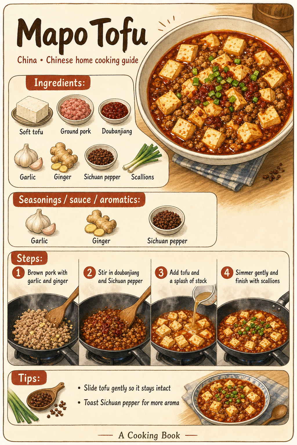 Mapo Tofu illustrated cooking image