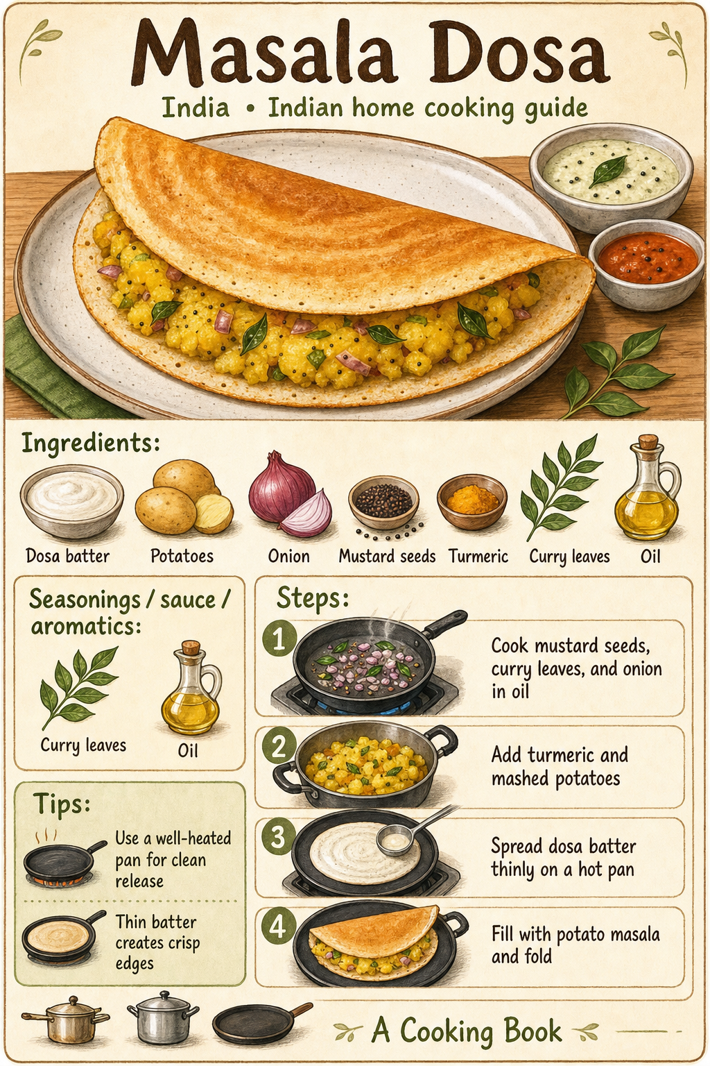 Masala Dosa illustrated cooking image