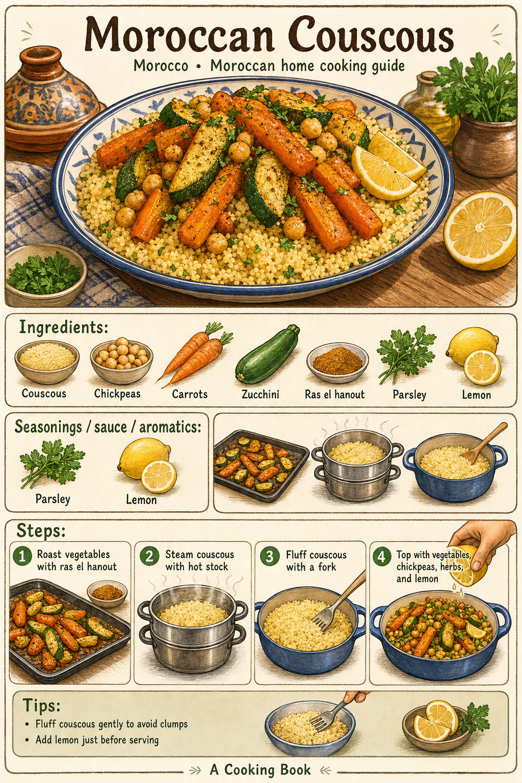 Moroccan Couscous illustrated cooking image