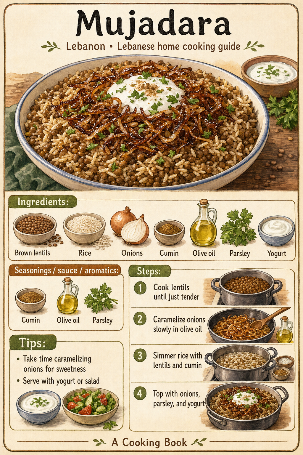 Mujadara illustrated cooking image