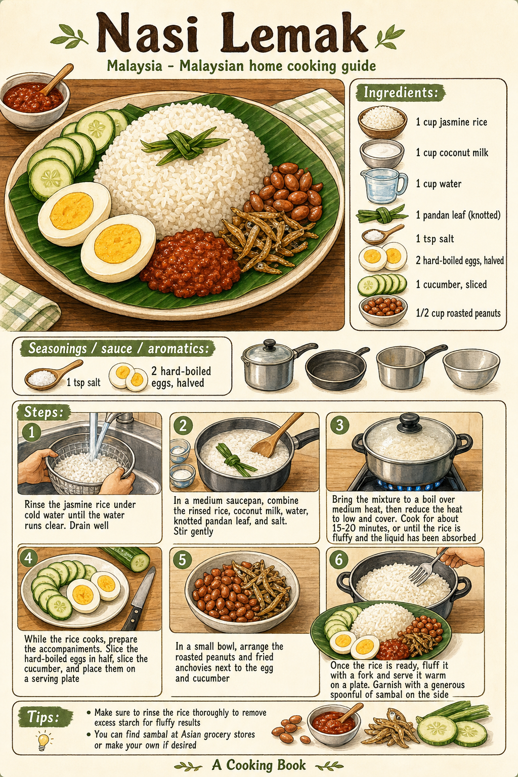 Nasi Lemak illustrated step-by-step cooking guide