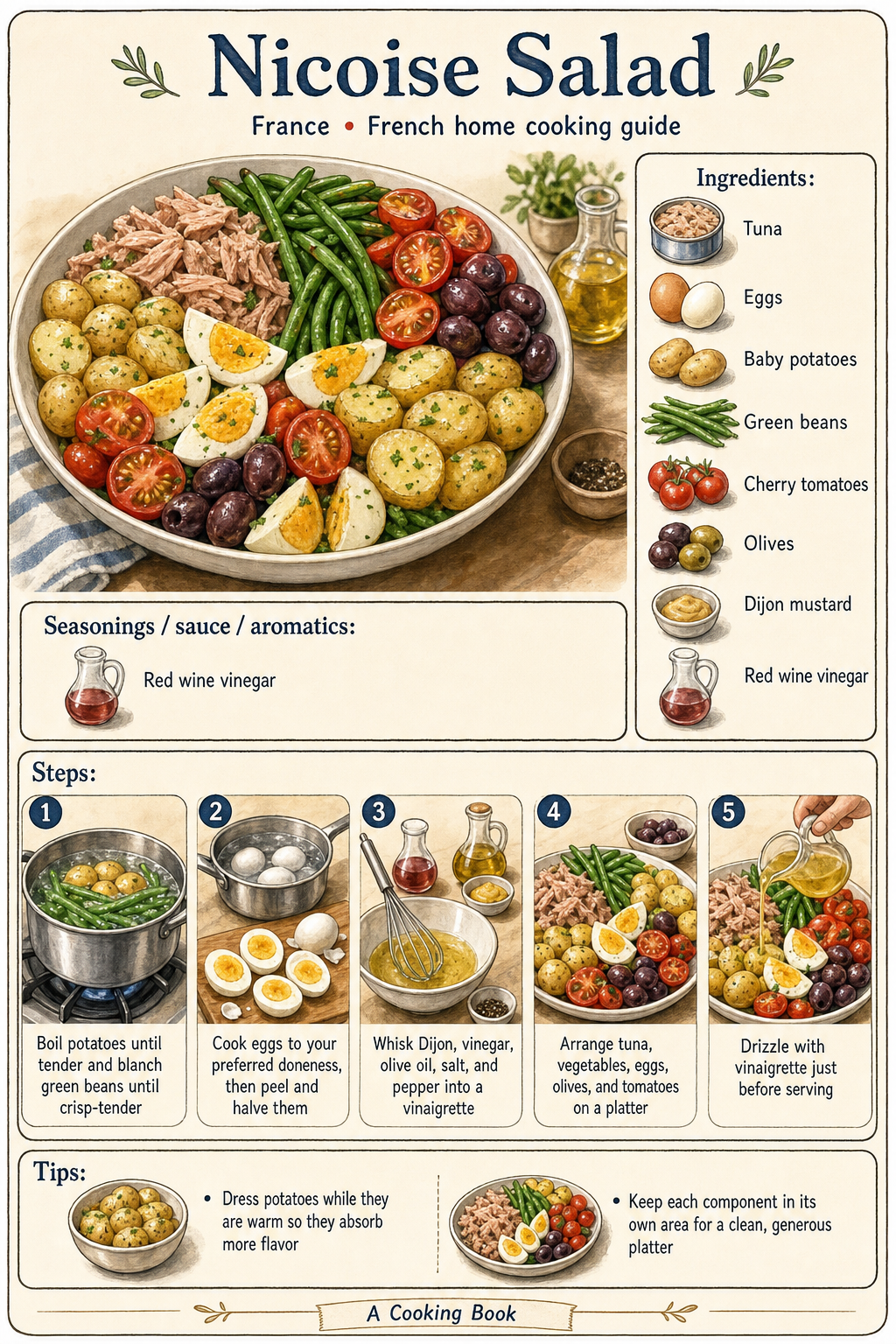 Nicoise Salad illustrated cooking image