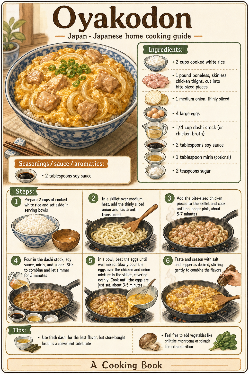 Oyakodon illustrated step-by-step cooking guide