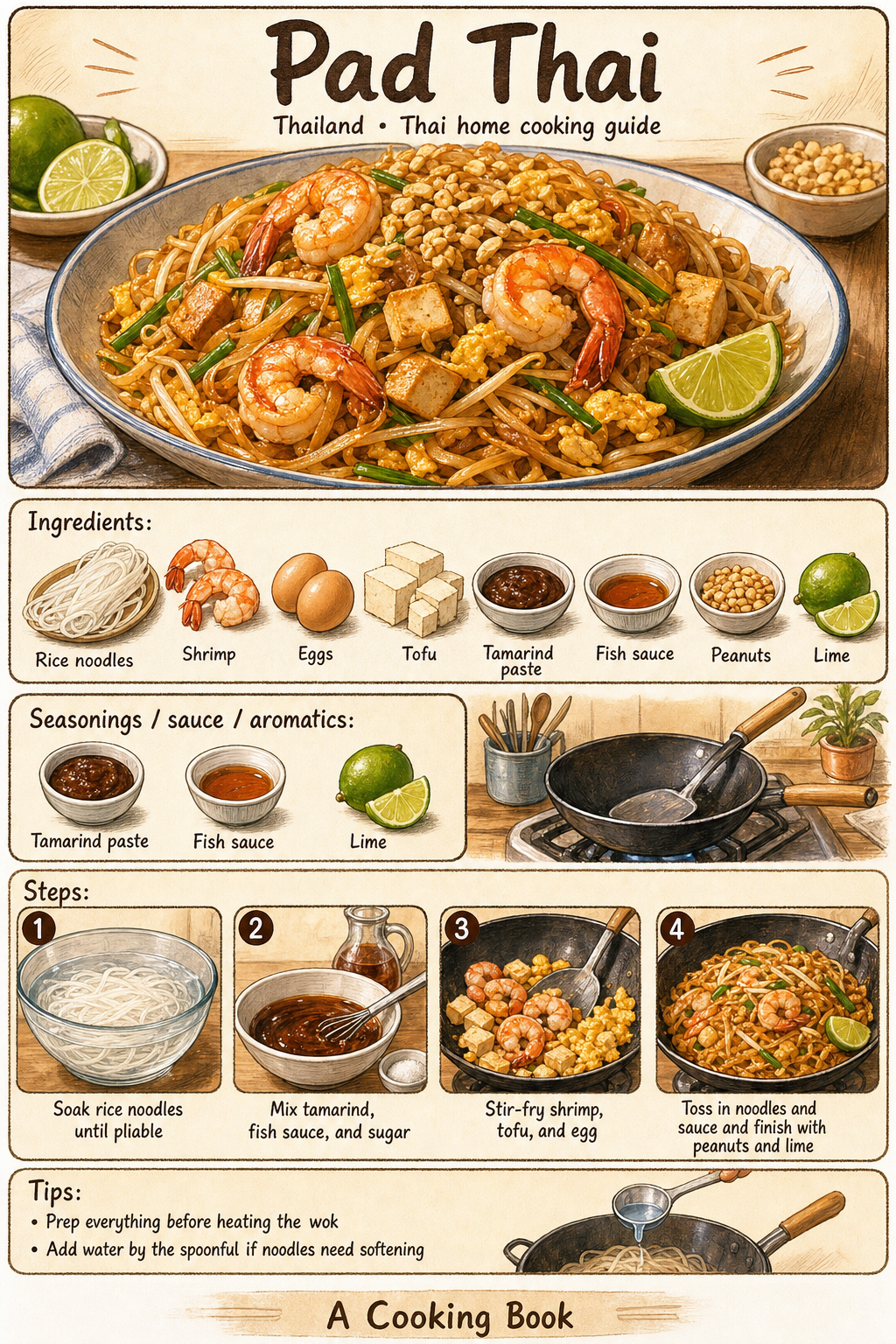 Pad Thai illustrated cooking image