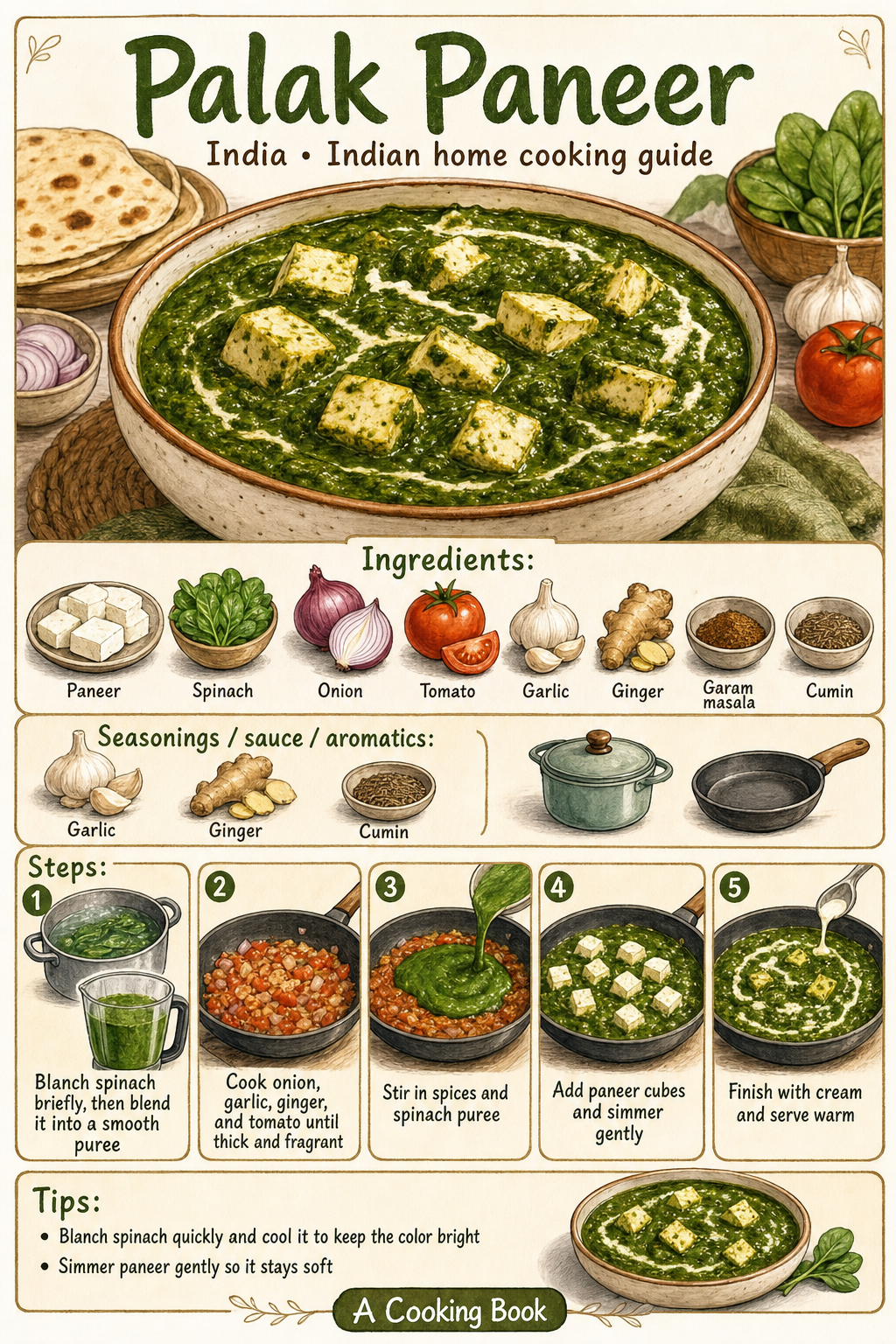 Palak Paneer illustrated cooking image