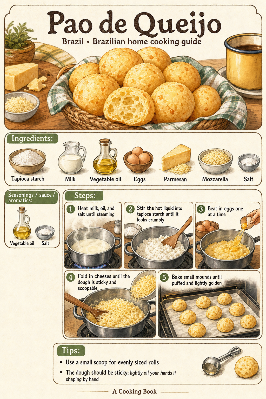 Pao de Queijo illustrated cooking image