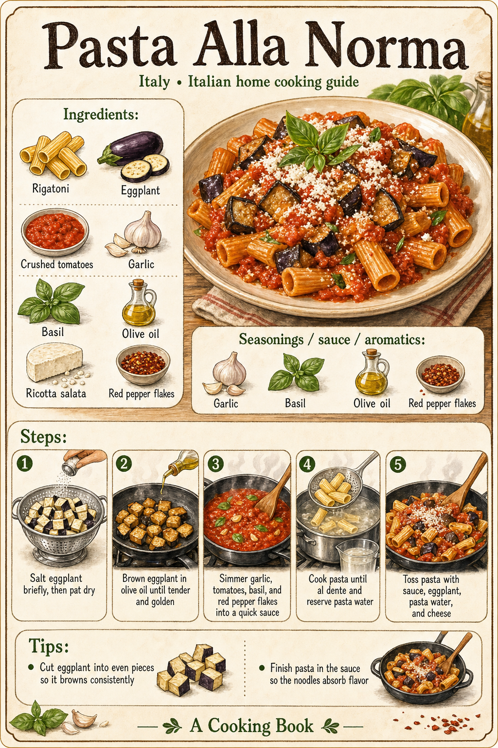 Pasta Alla Norma illustrated step-by-step cooking guide