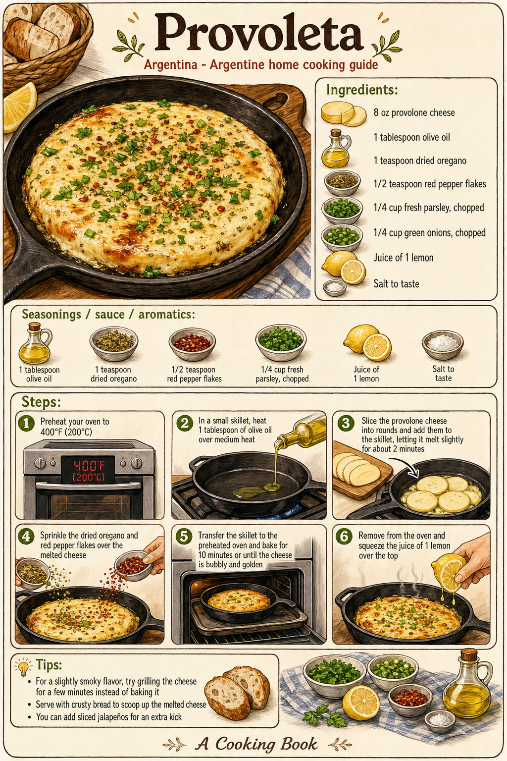 Provoleta illustrated cooking image