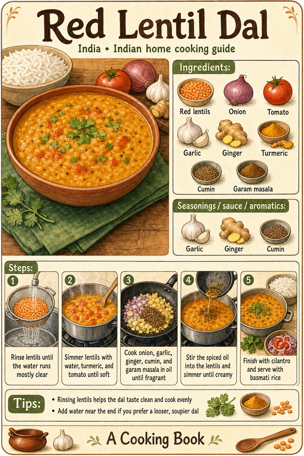 Red Lentil Dal illustrated cooking image