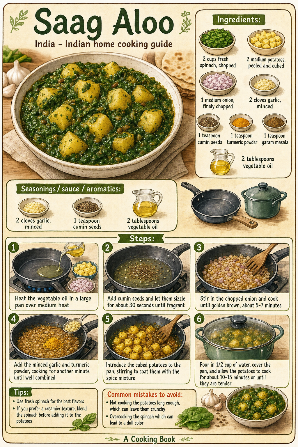 Saag Aloo illustrated cooking image