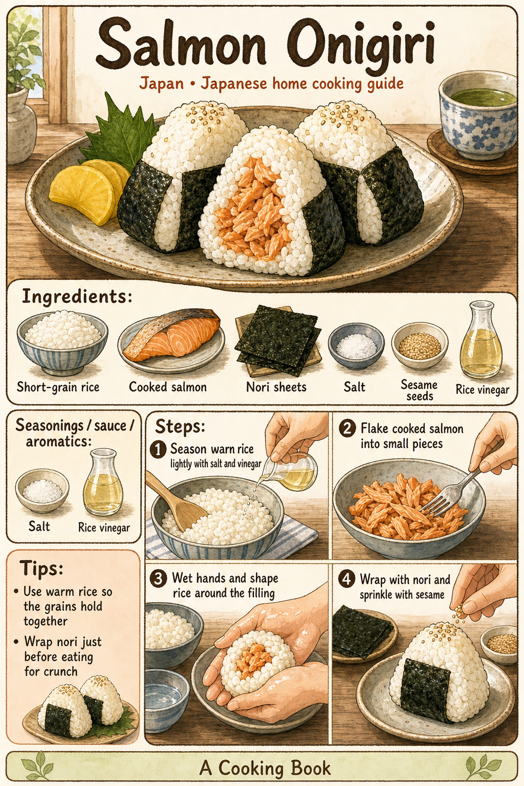 Salmon Onigiri illustrated cooking image