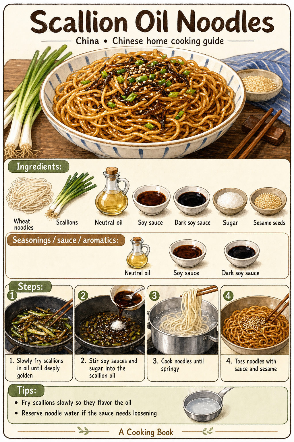Scallion Oil Noodles illustrated cooking image