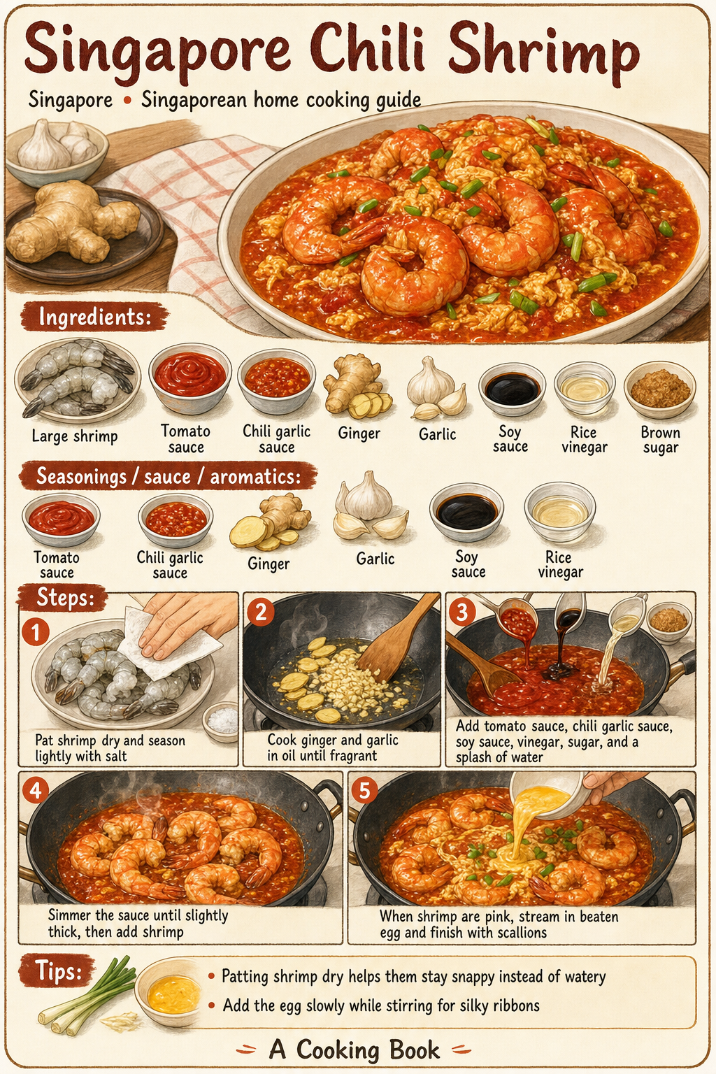 Singapore Chili Shrimp illustrated cooking image