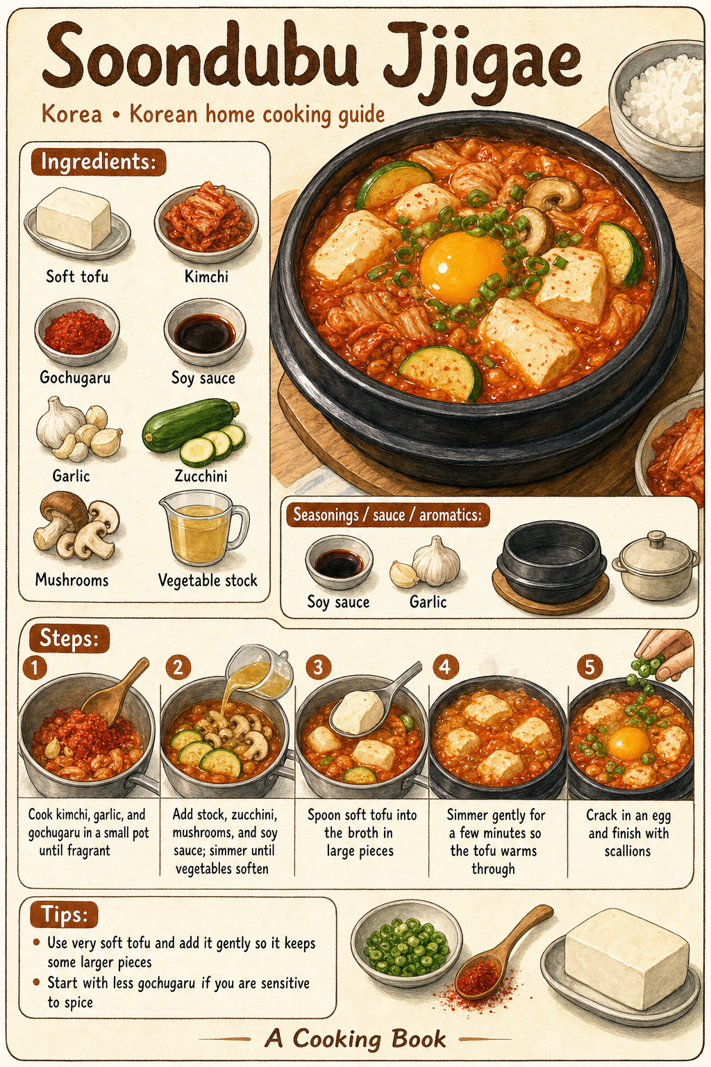 Soondubu Jjigae illustrated cooking image