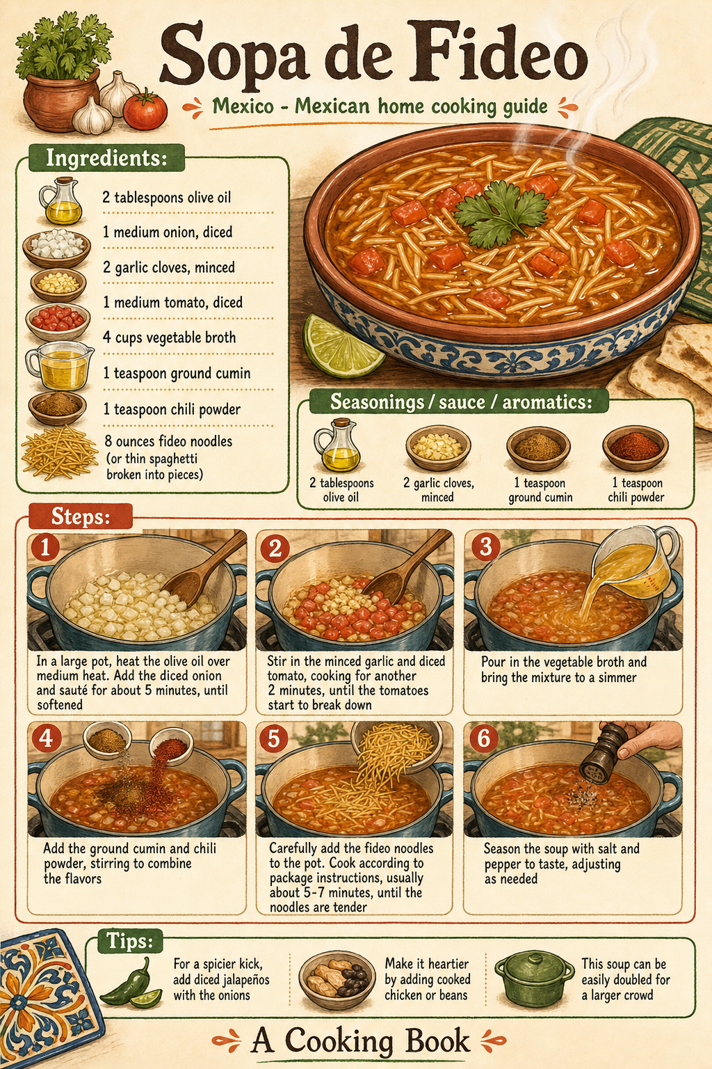 Sopa de Fideo illustrated step-by-step cooking guide