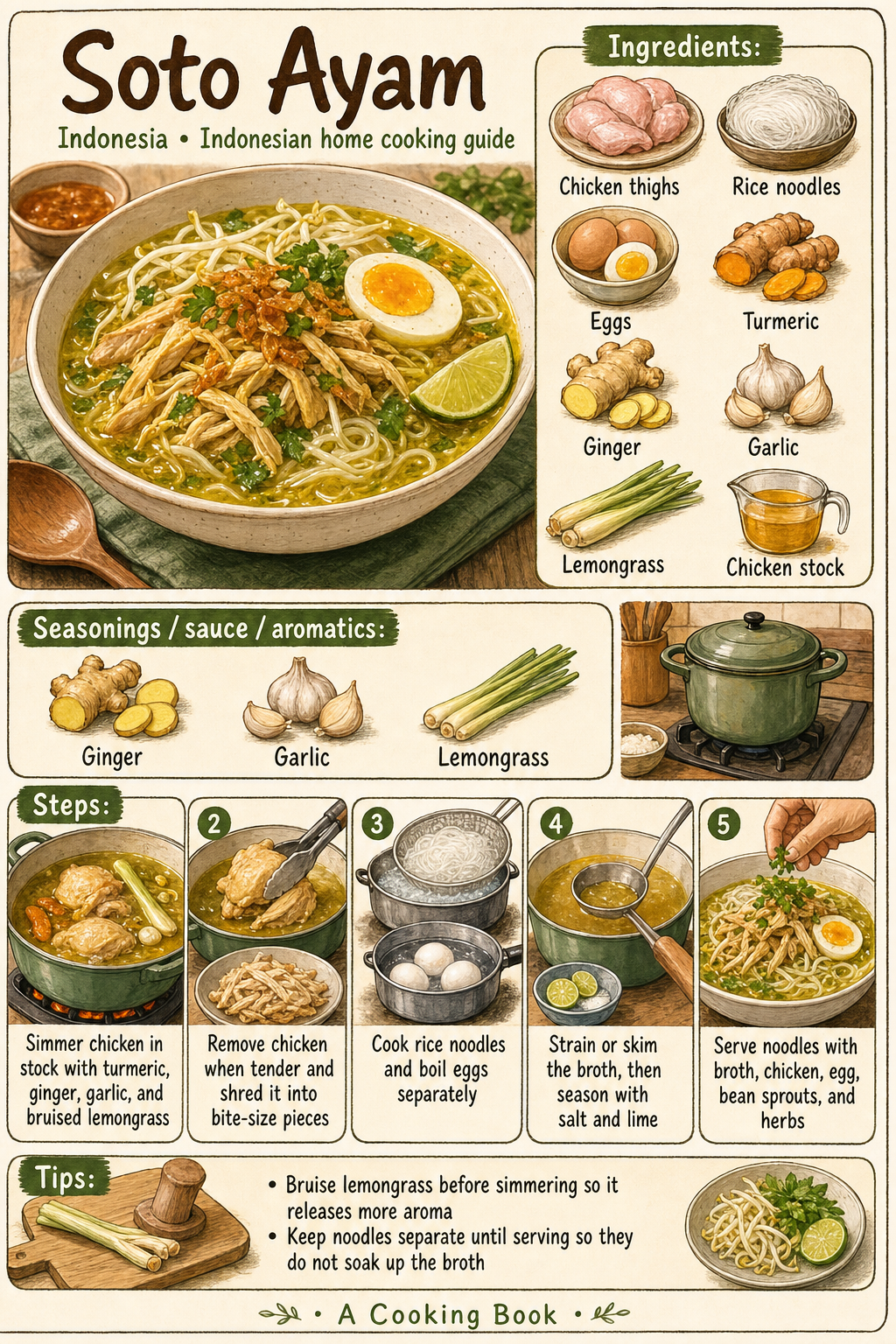 Soto Ayam illustrated cooking image