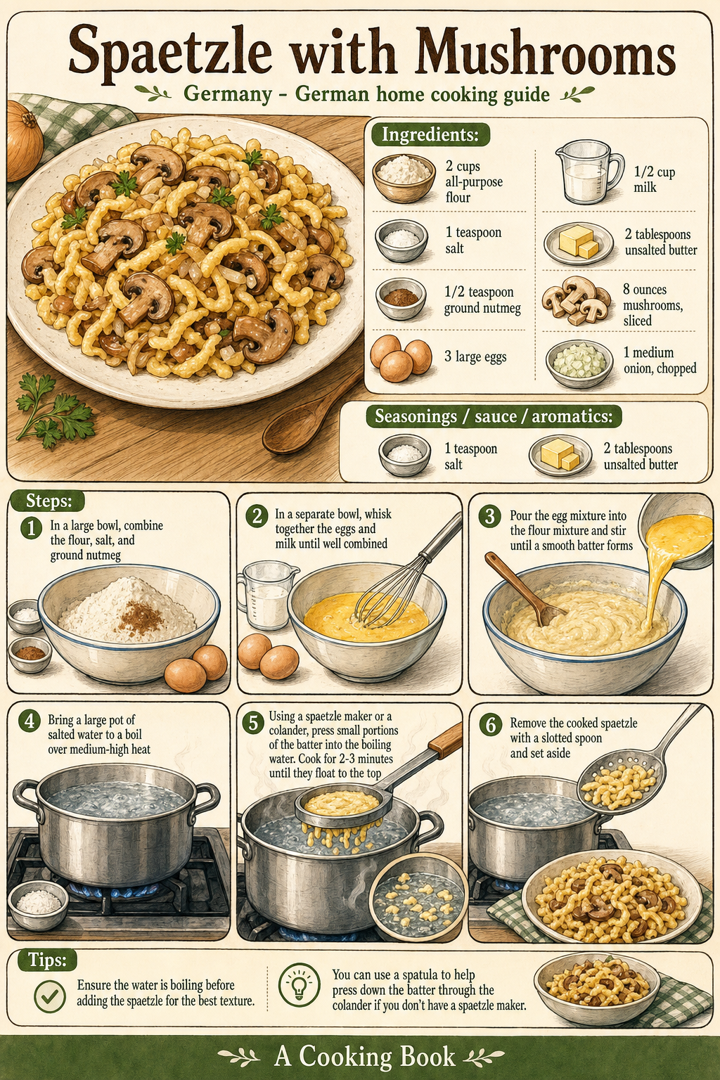 Spaetzle with Mushrooms illustrated step-by-step cooking guide