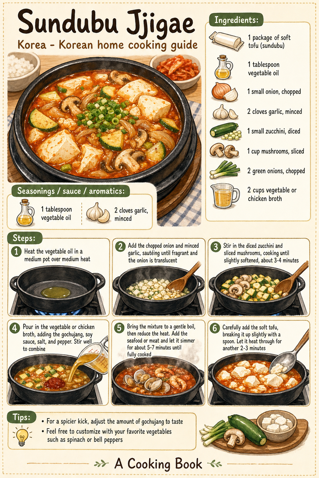 Sundubu Jjigae illustrated step-by-step cooking guide