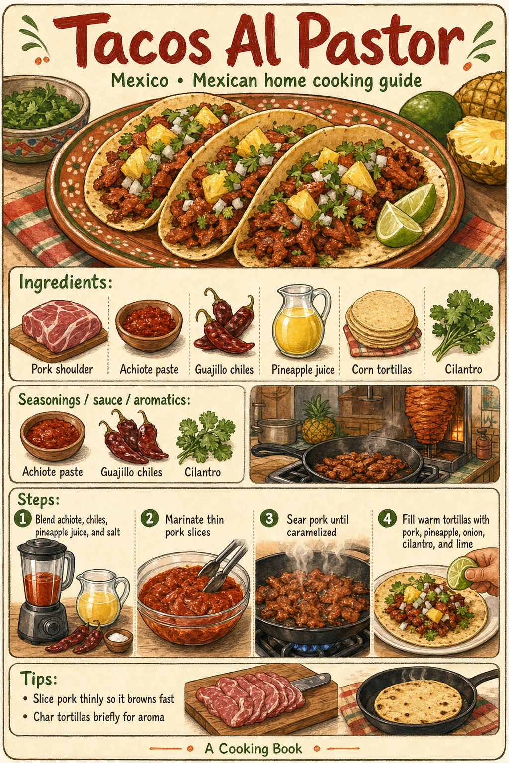 Tacos Al Pastor illustrated cooking image