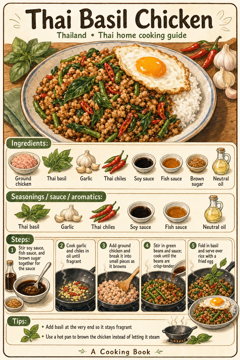 Thai Basil Chicken illustrated cooking image