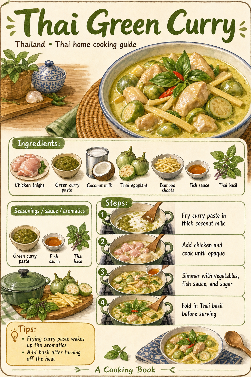 Thai Green Curry illustrated cooking image