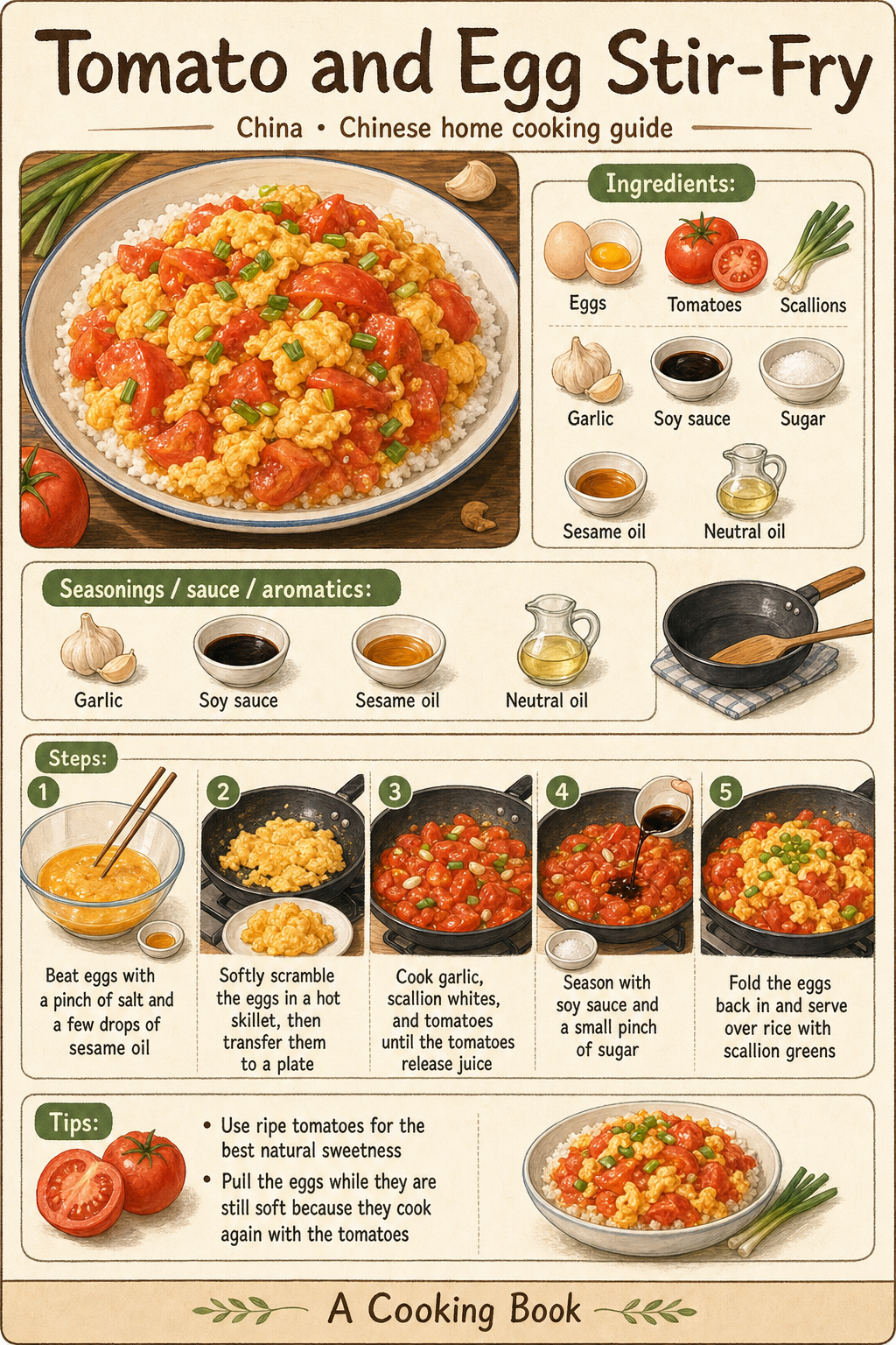 Tomato and Egg Stir-Fry illustrated cooking image