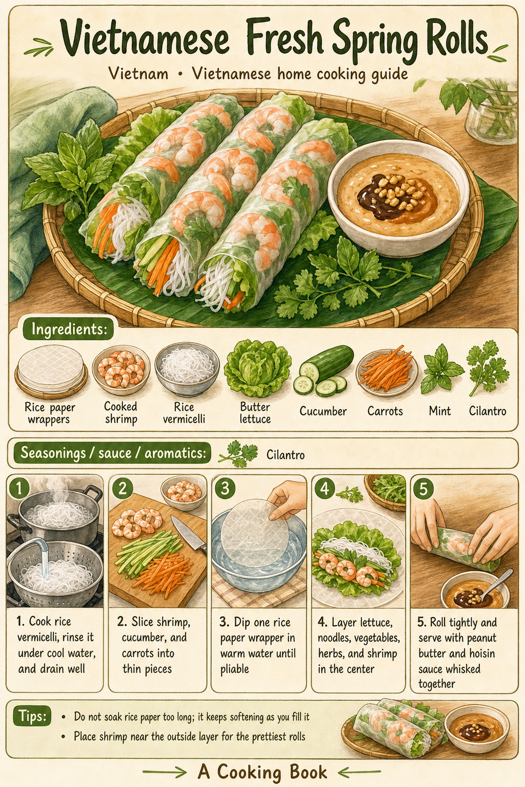 Vietnamese Fresh Spring Rolls illustrated cooking image
