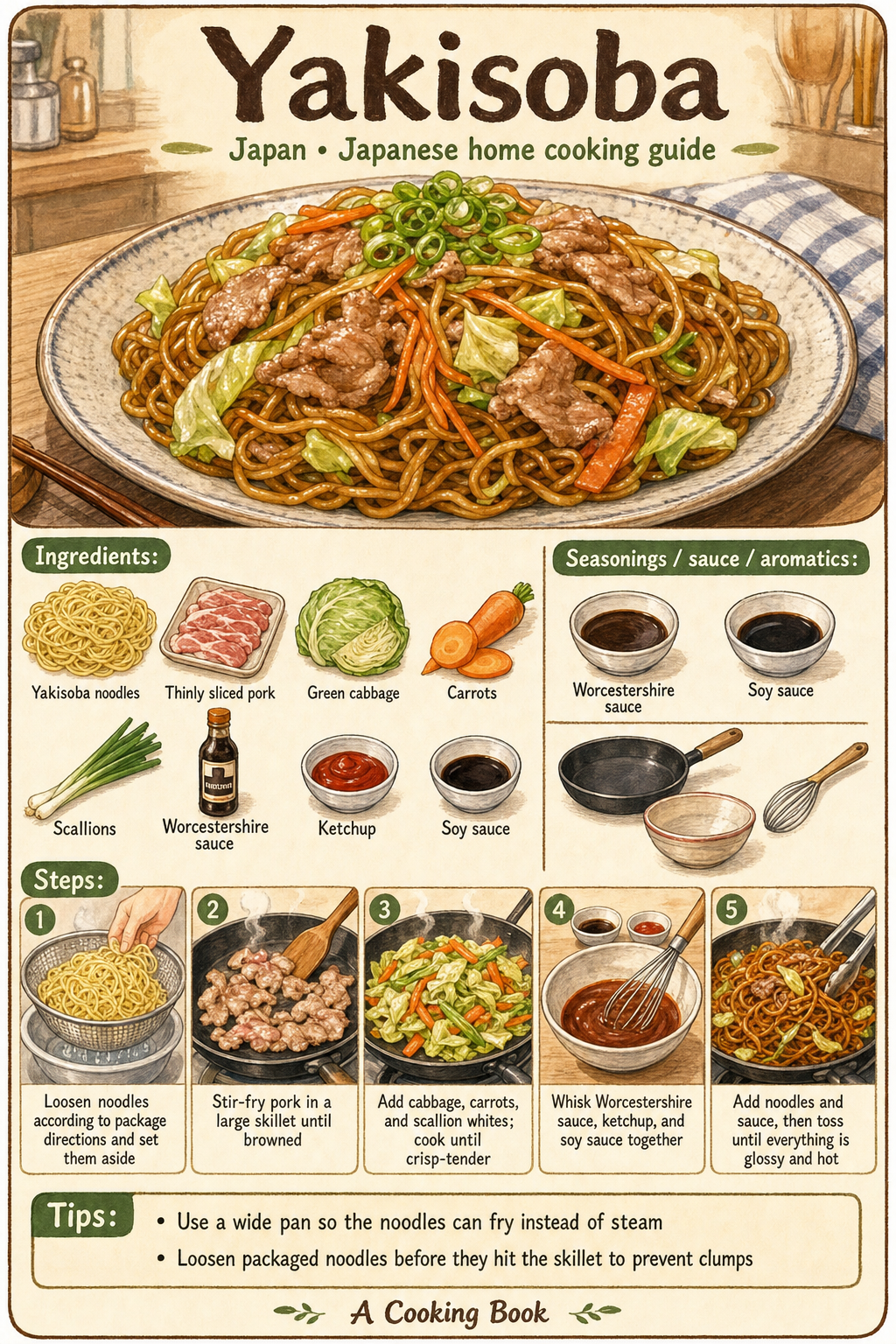 Yakisoba illustrated cooking image