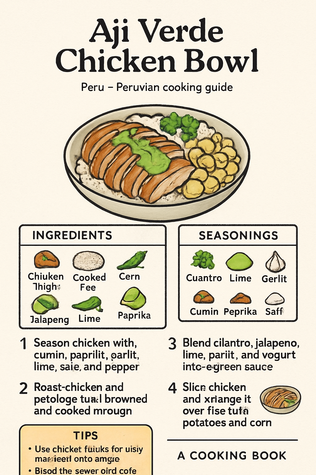 Aji Verde Chicken Bowl illustrated recipe card