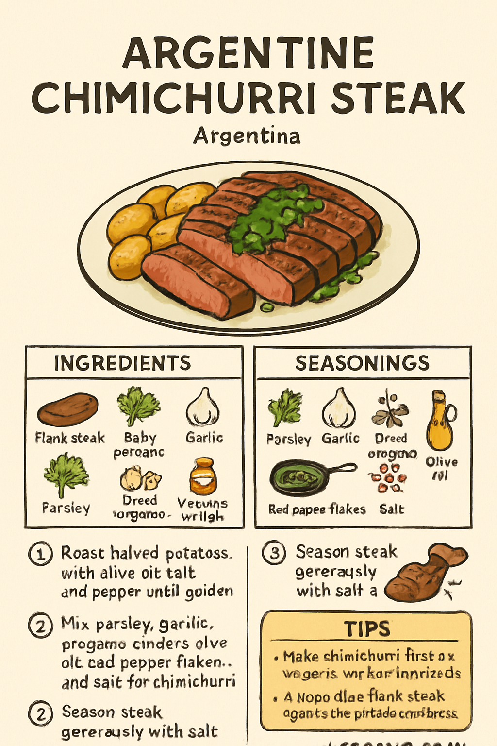 Argentine Chimichurri Steak illustrated recipe card