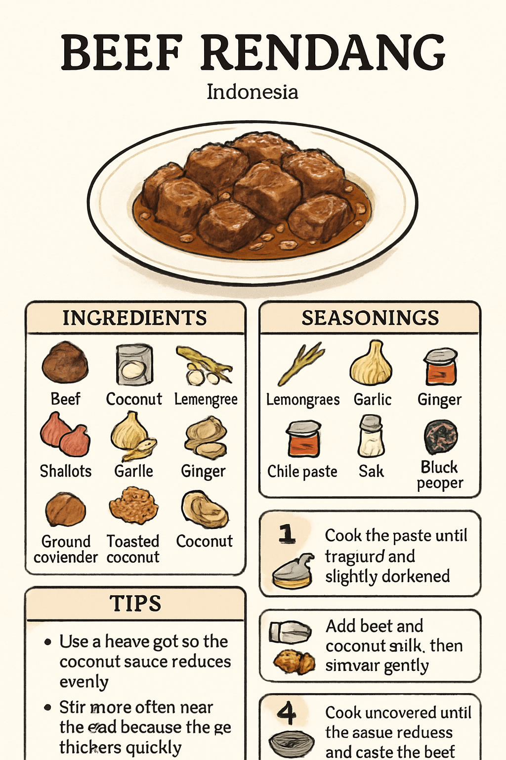 Beef Rendang illustrated recipe card