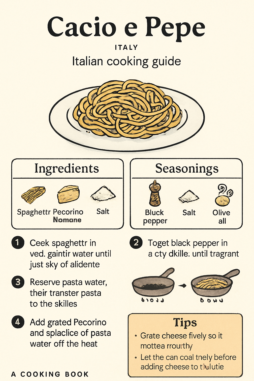 Cacio e Pepe illustrated recipe card