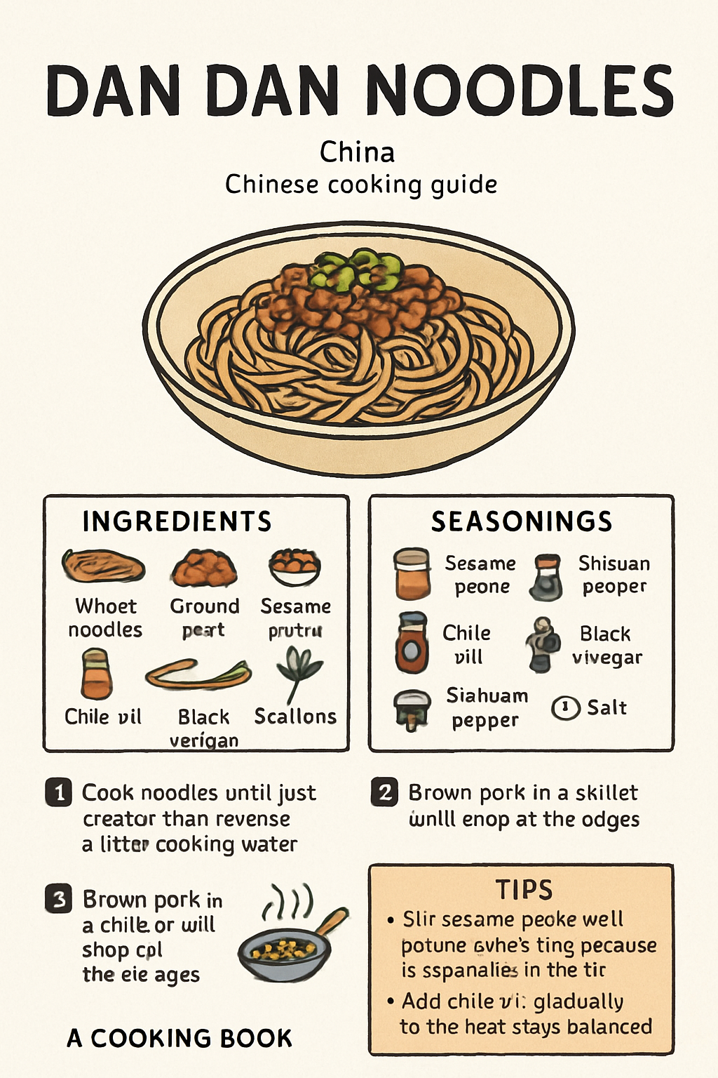 Dan Dan Noodles illustrated recipe card