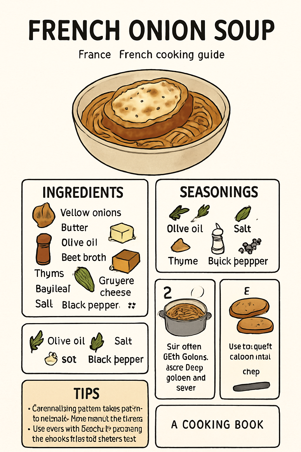 French Onion Soup illustrated recipe card