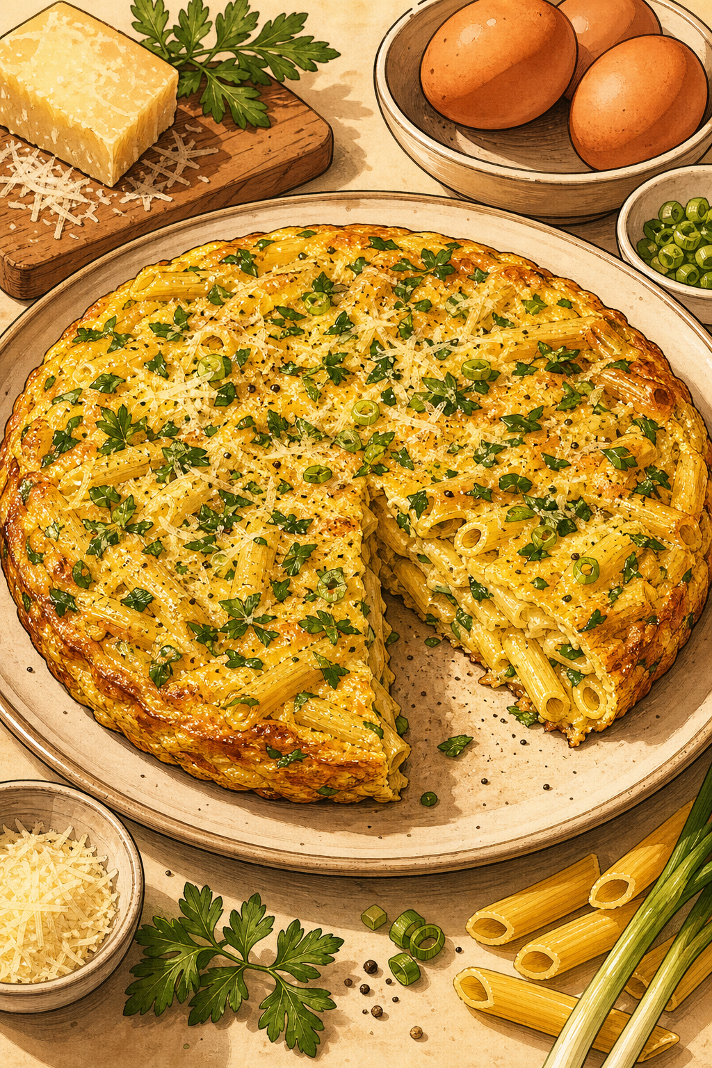 Frittata di Pasta illustrated recipe card
