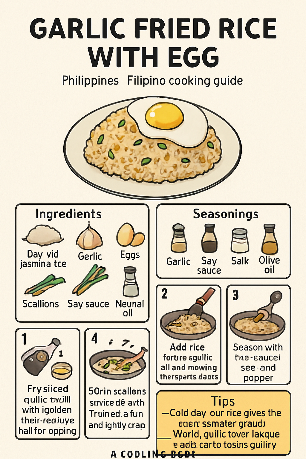 Garlic Fried Rice with Egg illustrated recipe card