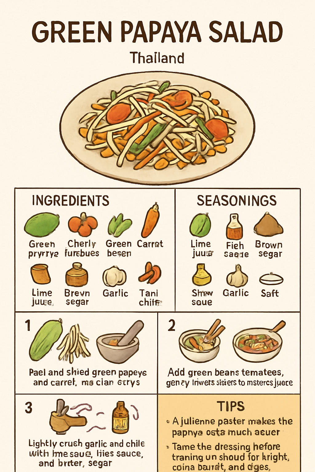 Green Papaya Salad illustrated recipe card