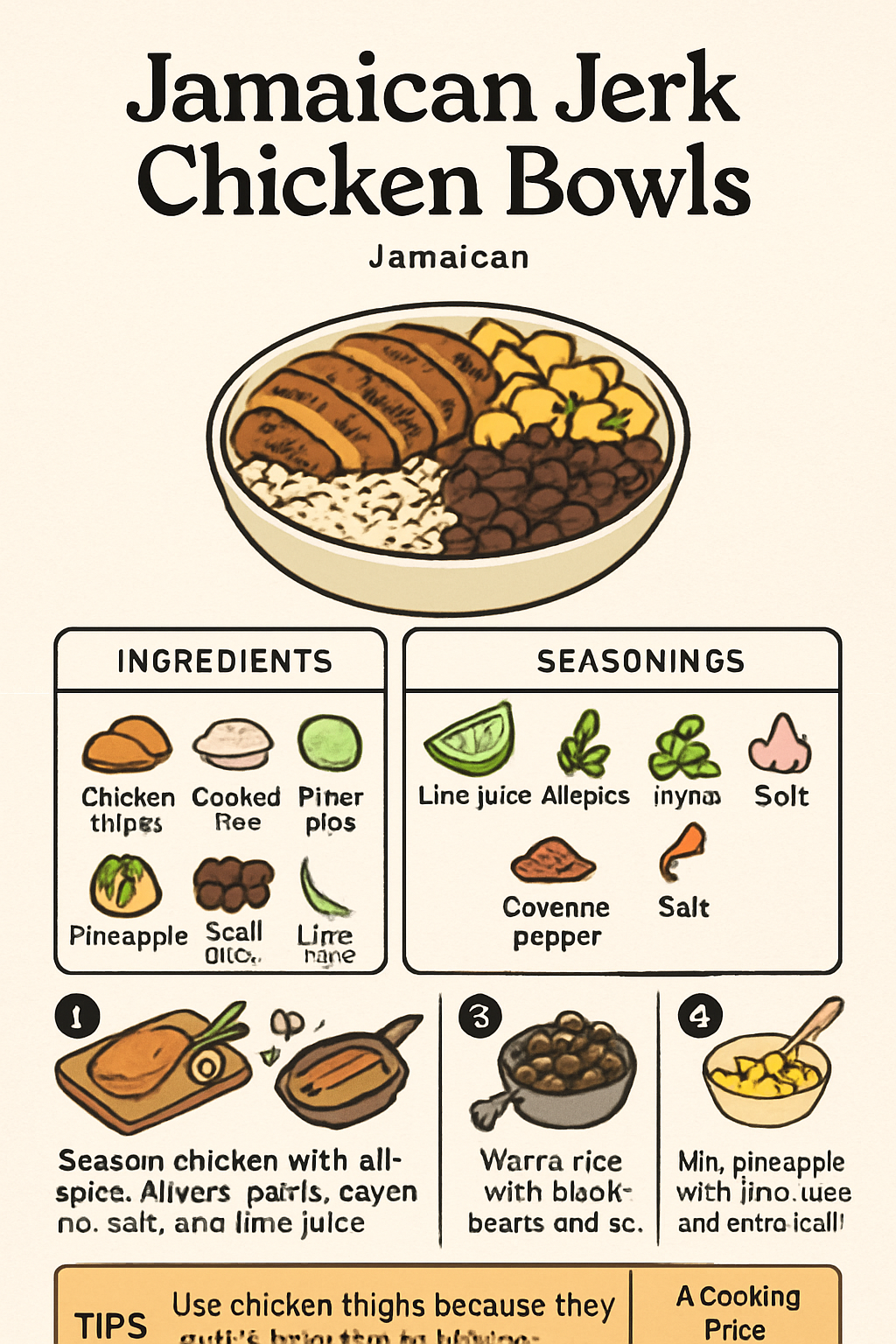 Jamaican Jerk Chicken Bowls illustrated recipe card