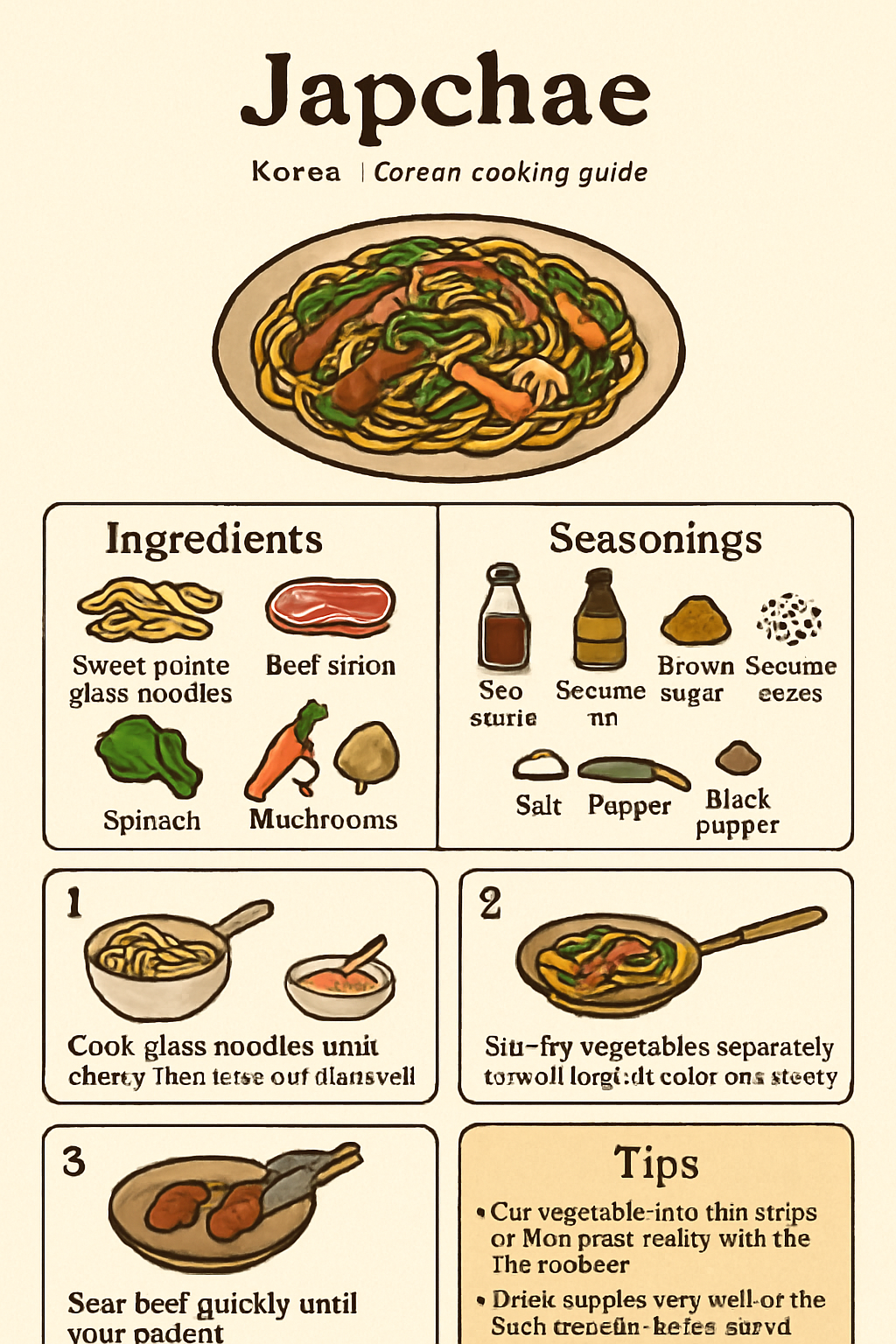 Japchae illustrated recipe card