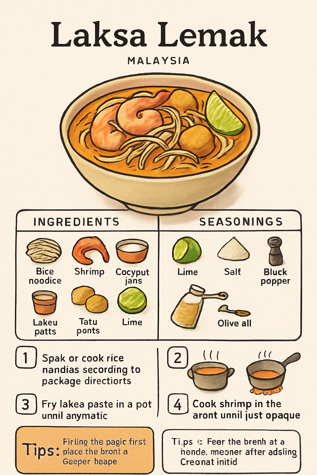 Laksa Lemak illustrated recipe card