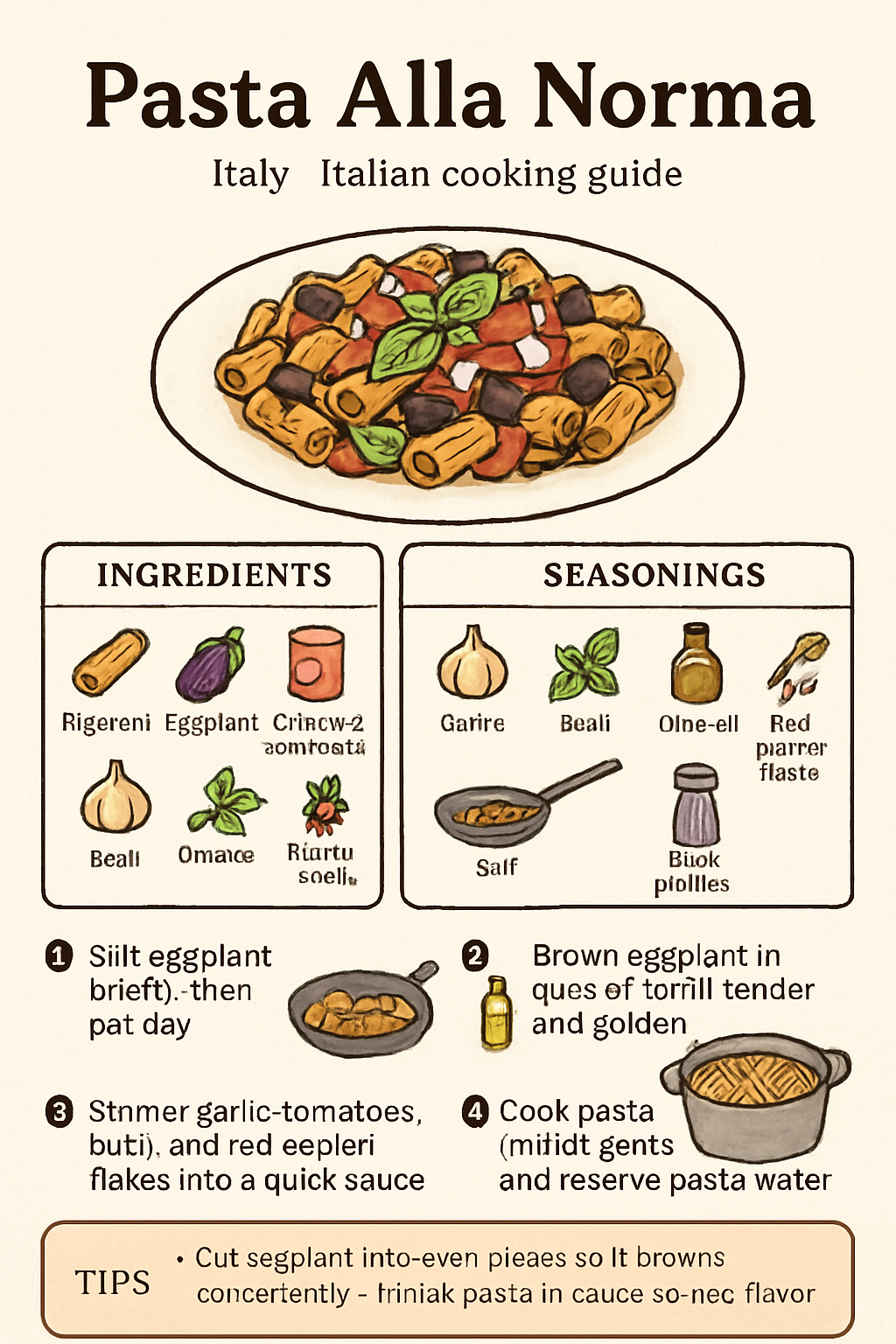 Pasta Alla Norma illustrated recipe card