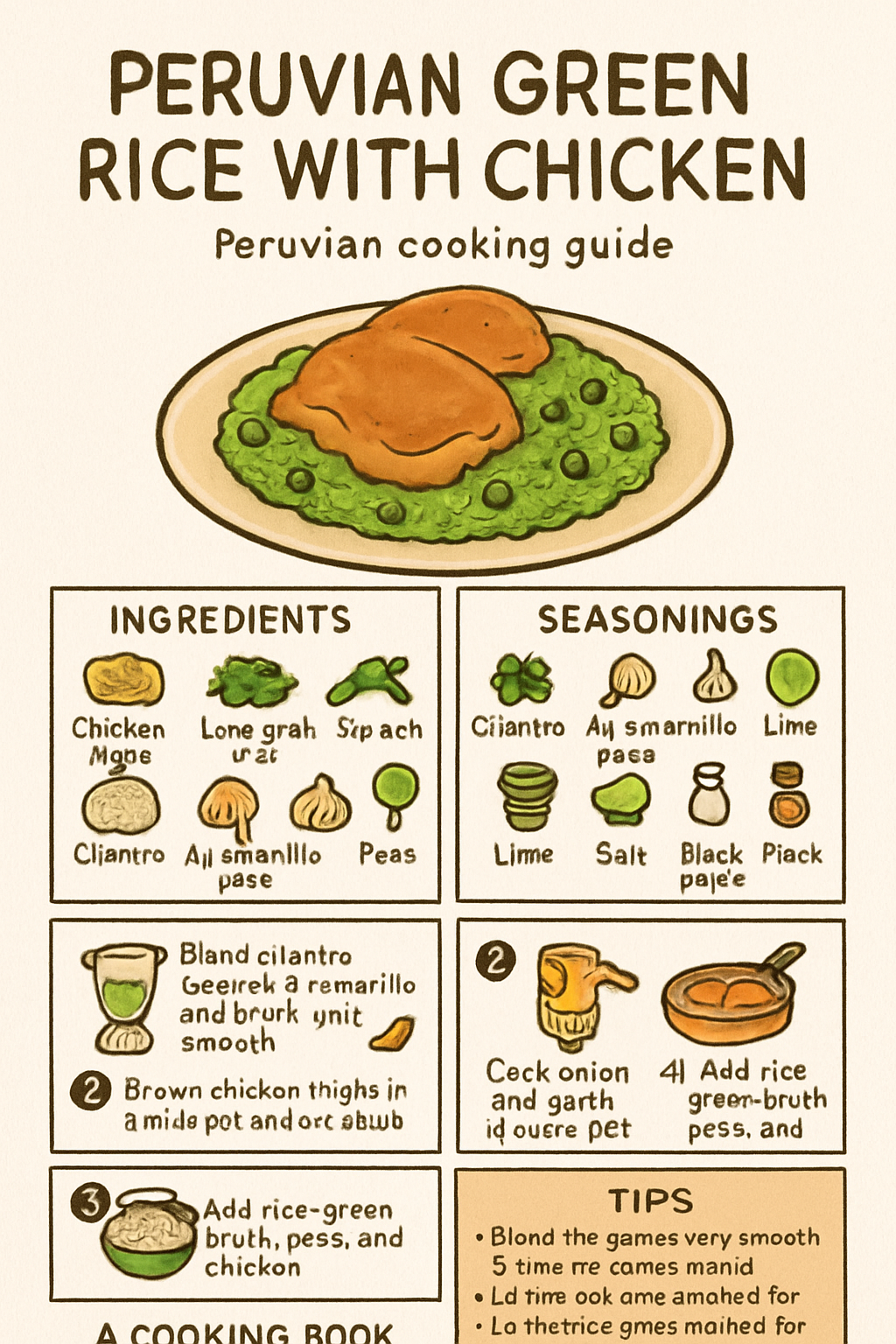 Peruvian Green Rice with Chicken illustrated recipe card