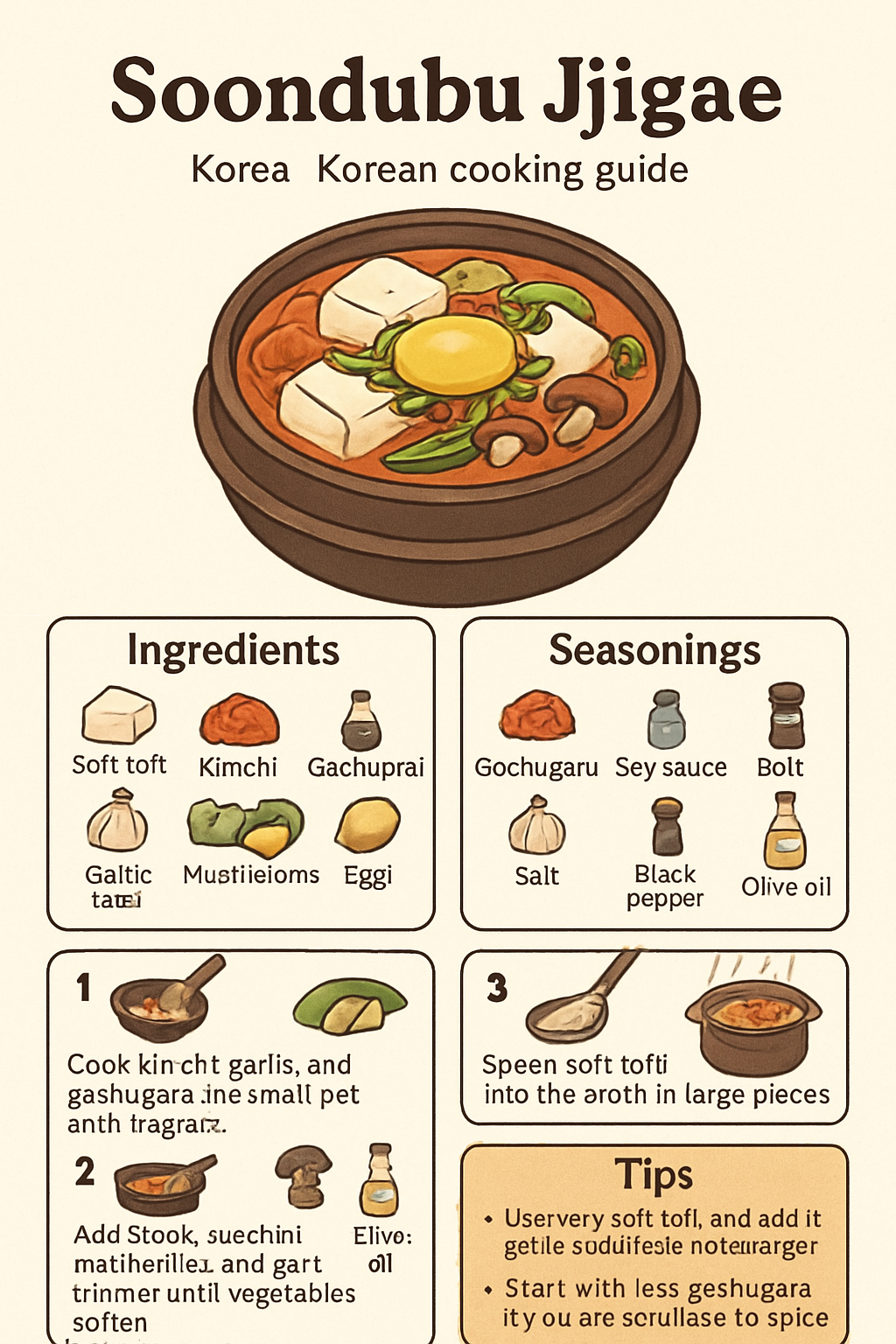 Soondubu Jjigae illustrated recipe card