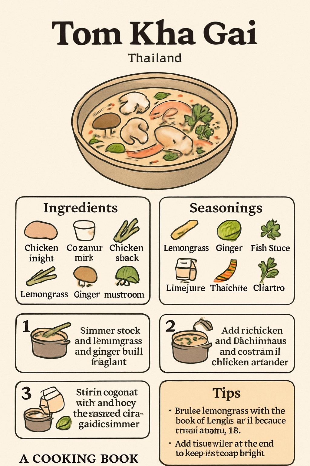 Tom Kha Gai illustrated recipe card
