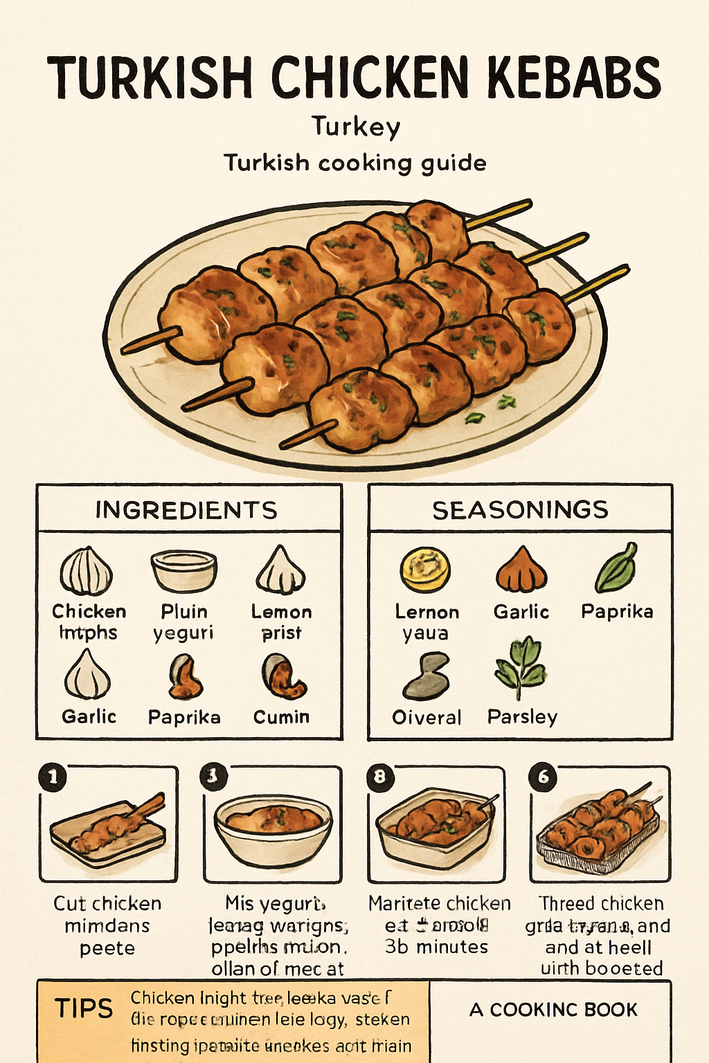 Turkish Chicken Kebabs illustrated recipe card