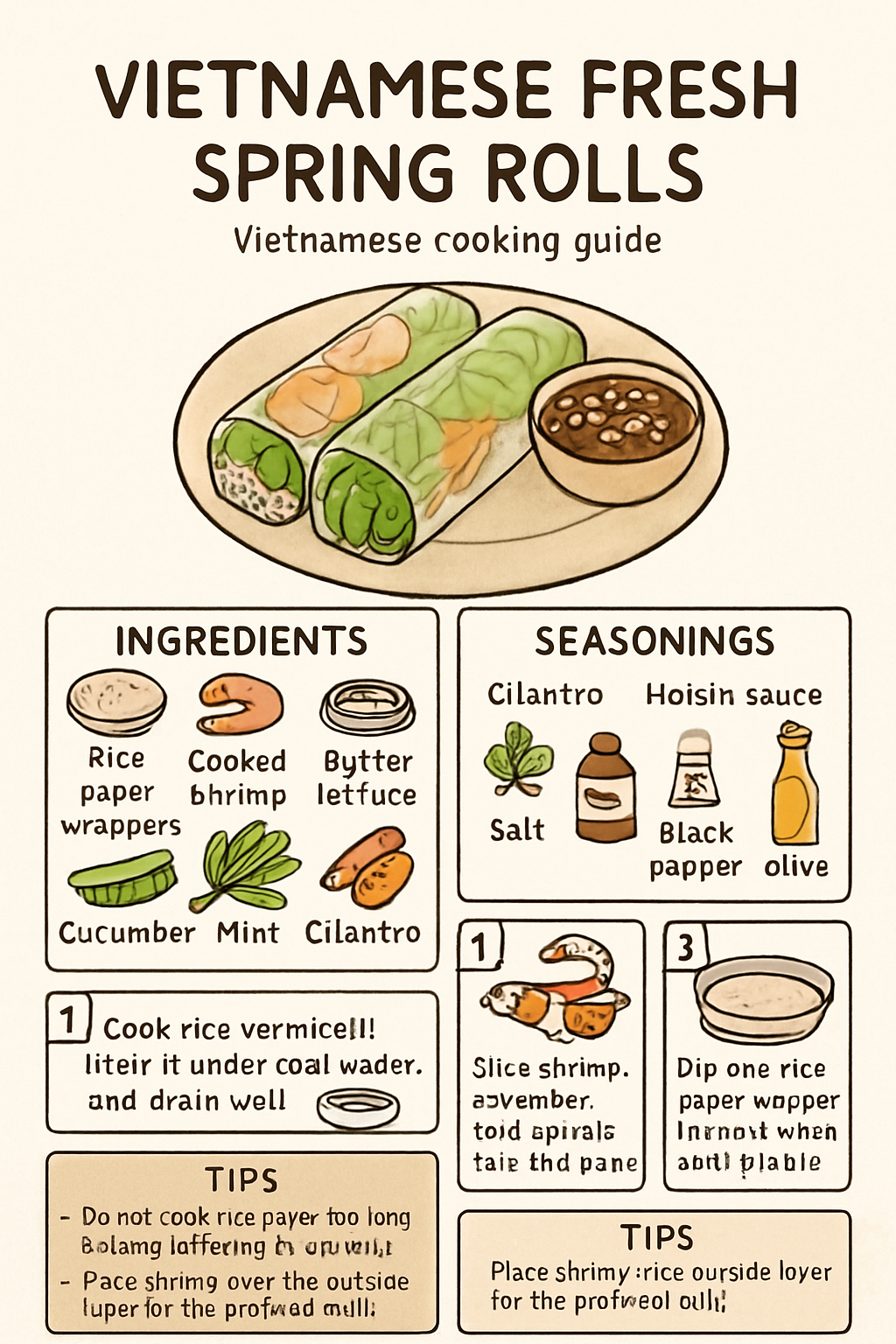 Vietnamese Fresh Spring Rolls illustrated recipe card