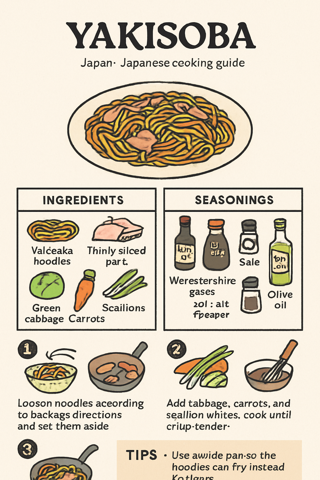 Yakisoba illustrated recipe card