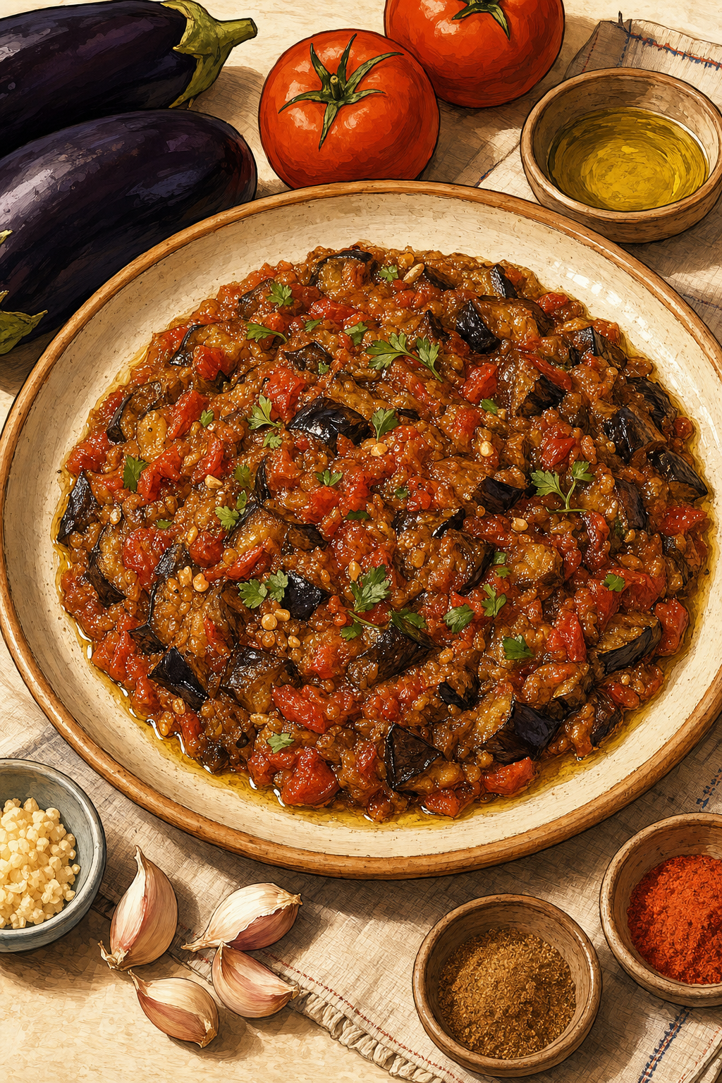 Zaalouk illustrated recipe card